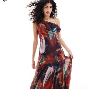 ASOS Red and Blue One-Shoulder Maxi Dress